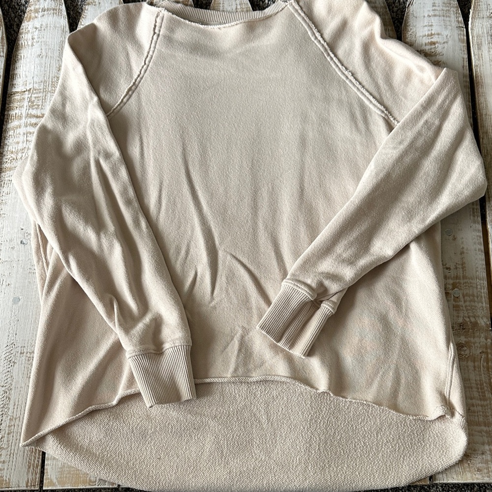 Aerie Oversized Distressed Long-sleeve Sweatshirt Size XS Cream